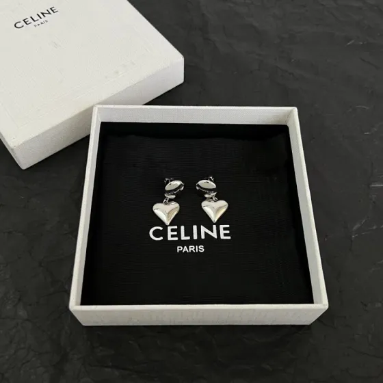 Celine Heart Drop Earrings earrings Silver-toned polished metal no gemstones 2 5cm drop length
