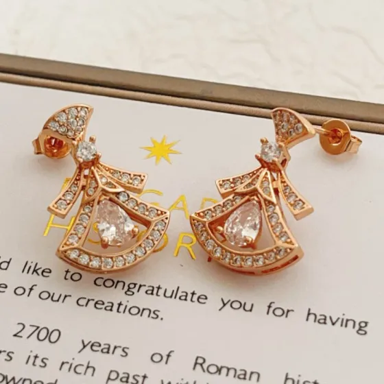 Bvlgari Divas Dream earrings Rose gold metal with clear diamond-like gemstones 1 8cm drop length