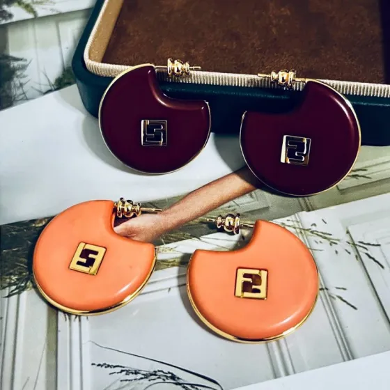 Fendi FF Logo Hoop Earrings earrings Gold-tone metal with coral orange enamel gold-tone metal with burgundy enamel 2 5cm diameter