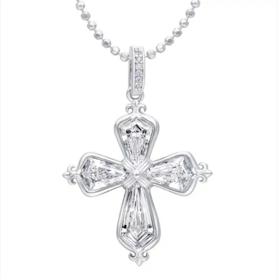 Graff A5286 Cross Pendant necklace Silver-toned white gold with clear faceted diamonds 18 inches