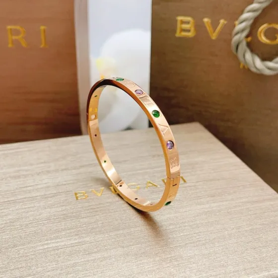 Bvlgari Bvlgari B zero1 bracelet Rose gold with green emerald and purple amethyst gemstones 17cm