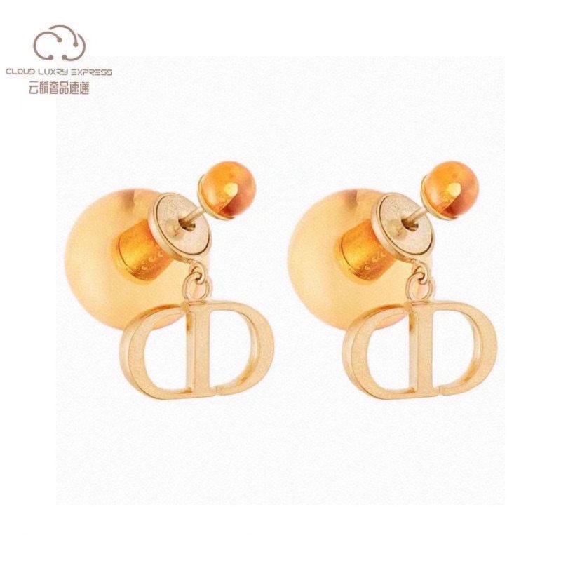Dior Tribales earrings Gold-tone metal with champagne resin pearl and orange translucent resin bead One Size