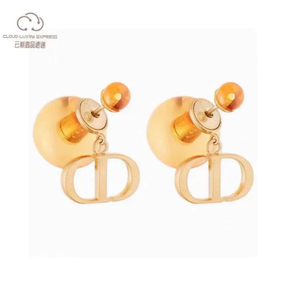 Dior Tribales earrings Gold-tone metal with champagne resin pearl and orange translucent resin bead One Size