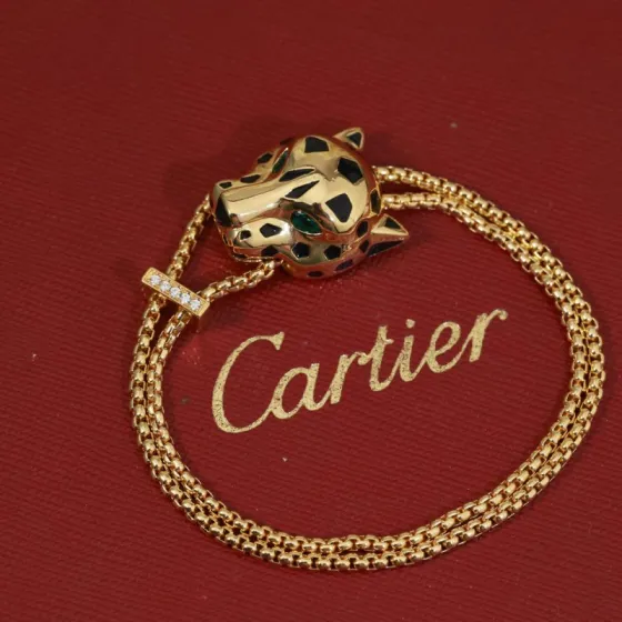 Cartier Panthere de Cartier bracelet 18k yellow gold black lacquer emerald diamond 18cm