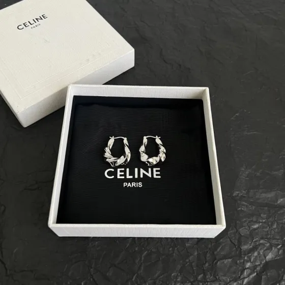 Celine Twisted Hoop earrings silver-toned metal no gemstones 2cm diameter
