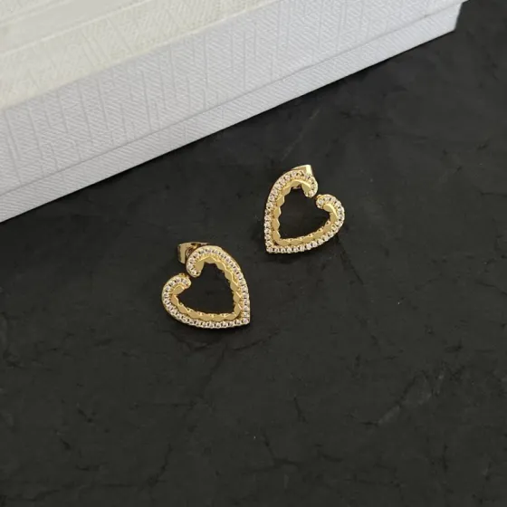 Celine Open Heart Crystal Stud Earrings earrings gold-tone metal with clear crystal accents 1 5cm stud diameter