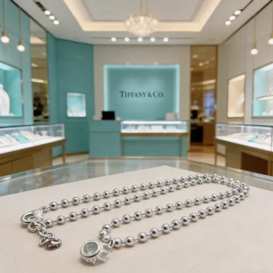 Tiffany Co Return to Tiffany Bead Chain necklace sterling silver with clear accent stone 18 inches