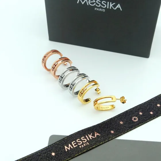 Messika Move earrings yellow gold with clear diamonds 15mm hoop diameter