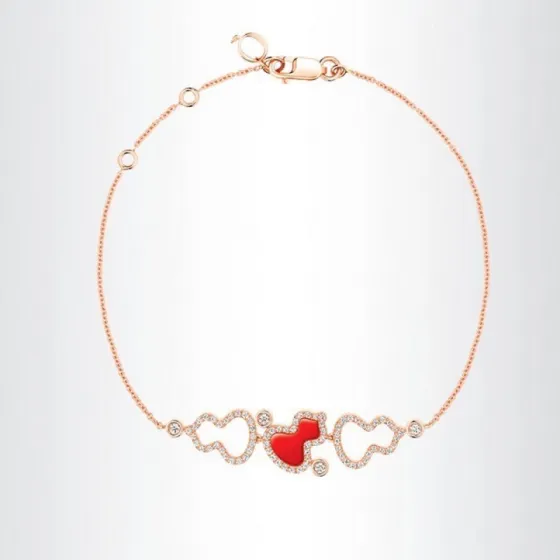Qeelin WULU bracelet 18k rose gold red carnelian clear diamond 18cm