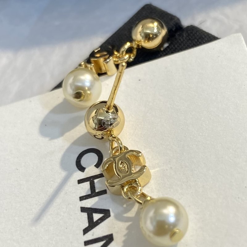 Chanel CC Logo Pearl Drop Earrings earrings Gold-tone metal with cream white faux pearls One Size drop length approximately 2 5cm