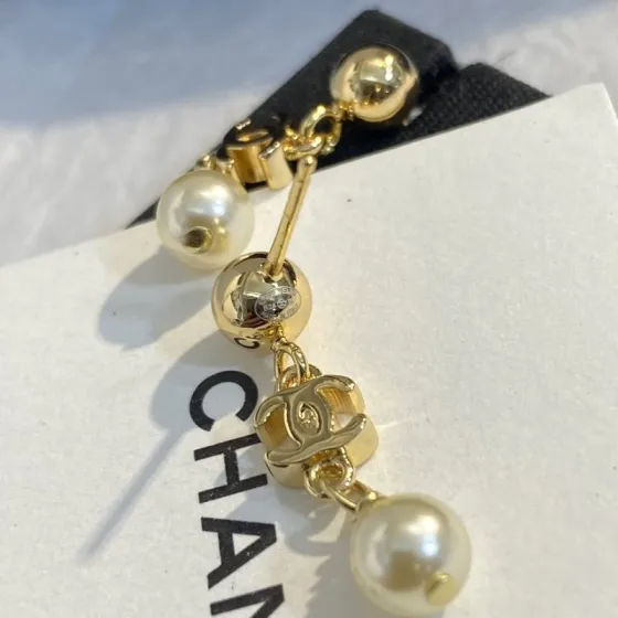 Chanel CC Logo Pearl Drop Earrings earrings Gold-tone metal with cream white faux pearls One Size drop length approximately 2 5cm
