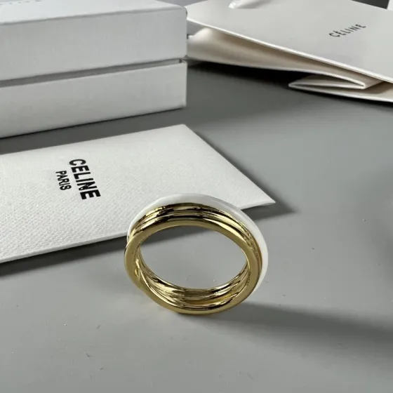 Celine YHJZ045 ring gold-tone metal with white enamel accent EU 54