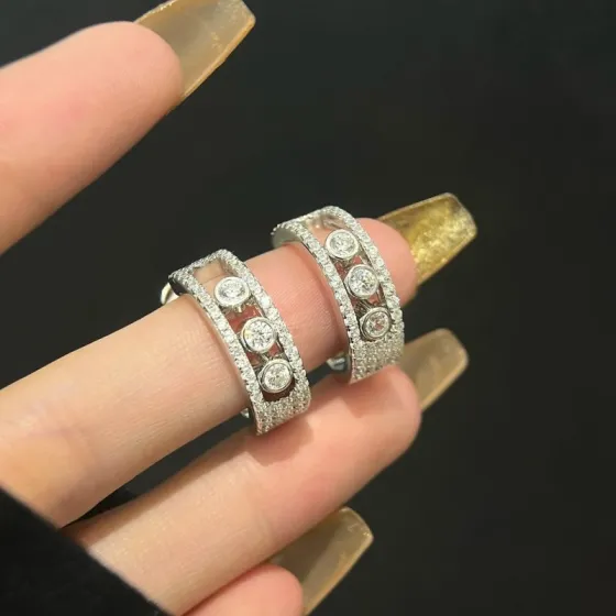 Messika Move Uno earrings silver-toned white metal with clear diamond stones 15mm hoop diameter