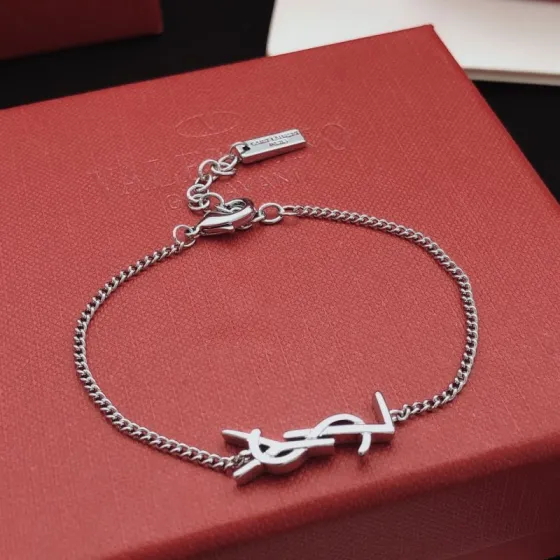 Saint Laurent Cassandre YSL Monogram Chain Bracelet bracelet silver-toned metal no gemstones 18cm with 3cm extender