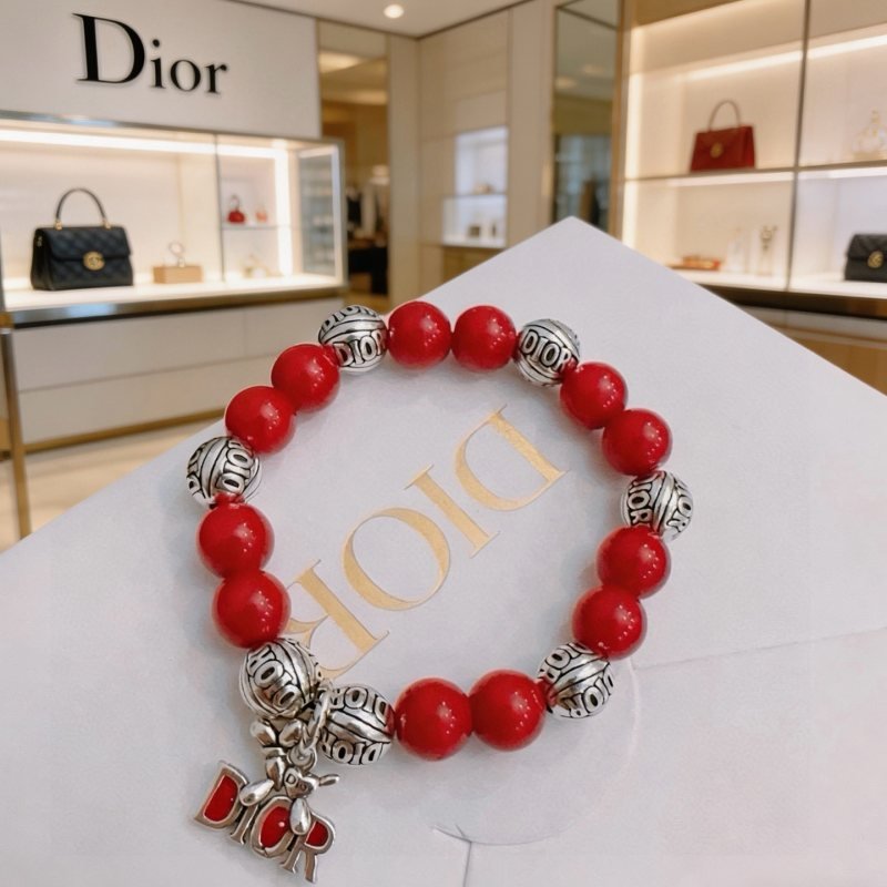 Dior Dior Logo Charm Beaded Bracelet bracelet Silver-tone metal with red resin beads and red enamel charm accents 18cm