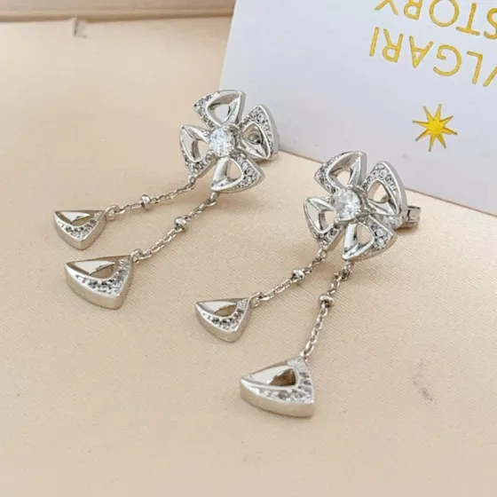 Bvlgari Divas Dream earrings silver-toned metal with clear diamond-like stones 3 5cm drop length