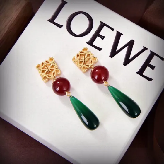 Loewe Anagram Bead Drop Earrings earrings gold-tone metal deep red agate bead dark green teardrop stone 4 5cm drop length