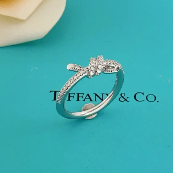Tiffany Co Tiffany Knot ring silver-toned metal with clear pave diamonds 7