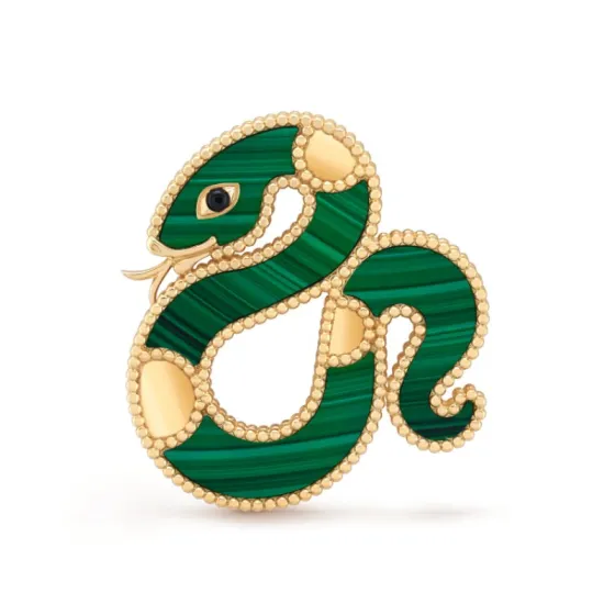 Van Cleef Arpels Lucky Animals Snake brooch yellow gold green malachite black onyx 30mm width