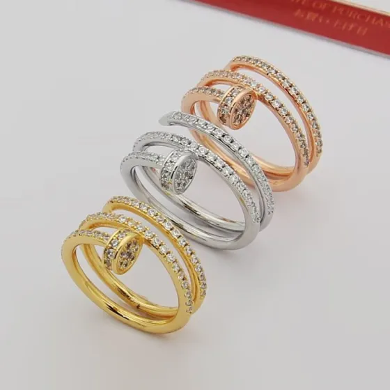 Cartier Juste un Clou ring 18k yellow gold 18k white gold 18k rose gold with pave set clear diamonds 7