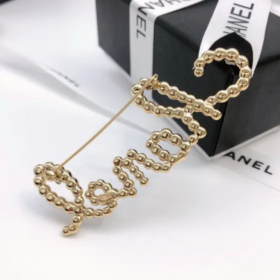 Chanel Cursive Script Logo Brooch brooch gold-tone metal clear crystal white faux pearl 6cm width
