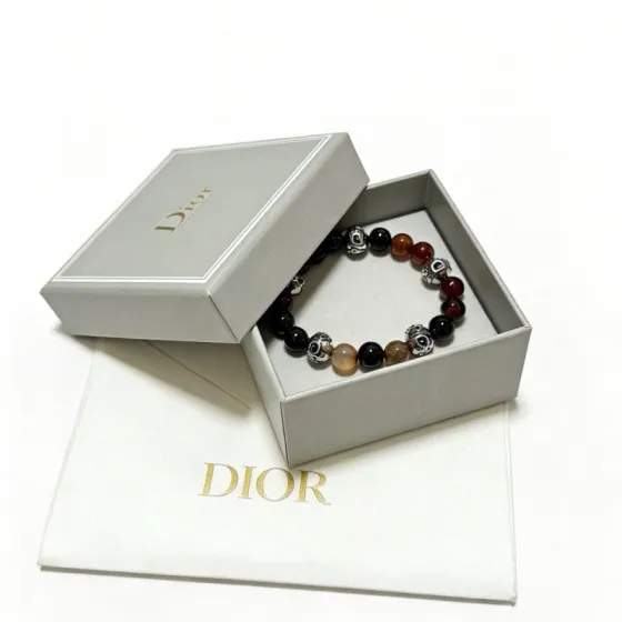 Dior Dior Oblique Beaded Bracelet bracelet Silver-tone metal with black onyx red tiger s eye brown agate and peach carnelian beads 19cm