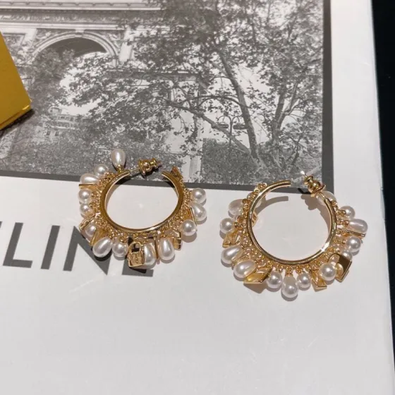 Fendi FDED0025 Pearl Charm Hoop Earrings earrings gold-tone metal with white faux pearls 3 5cm hoop diameter