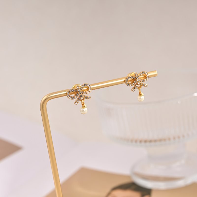 Dior Le N ud de Dior earrings Gold-tone metal with clear silver-toned crystal accents and white pearl drops One Size