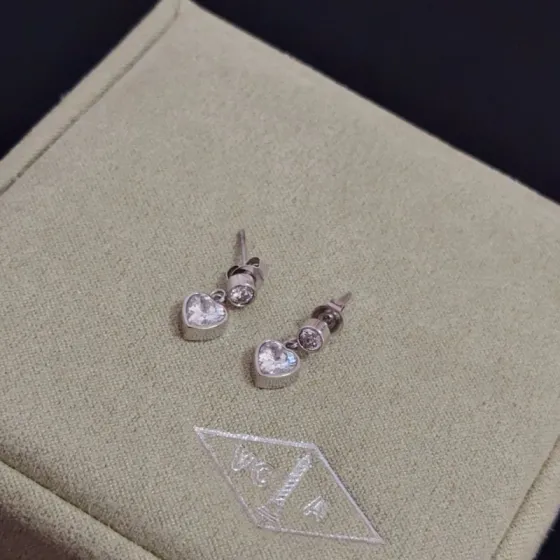 Van Cleef Arpels Heart Drop Diamond Earrings earrings silver-toned white gold metal with clear faceted diamond stones 1 2cm drop length