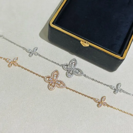 Graff Butterfly Silhouette bracelet 18K white gold 18K rose gold with pave diamonds 17cm adjustable