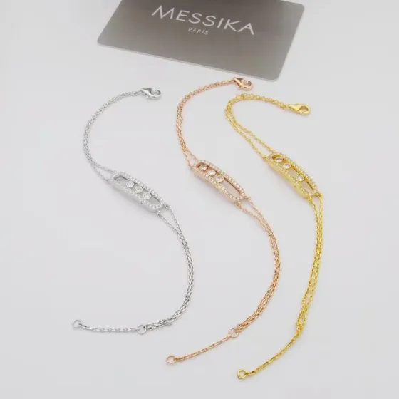 Messika Baby Move Pave bracelet 18k white gold 18k rose gold 18k yellow gold with clear diamonds 16-19cm adjustable