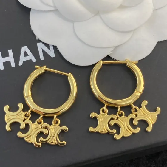 Celine Triomphe Multi Charm Hoop Earrings earrings gold-tone metal 15mm hoop diameter