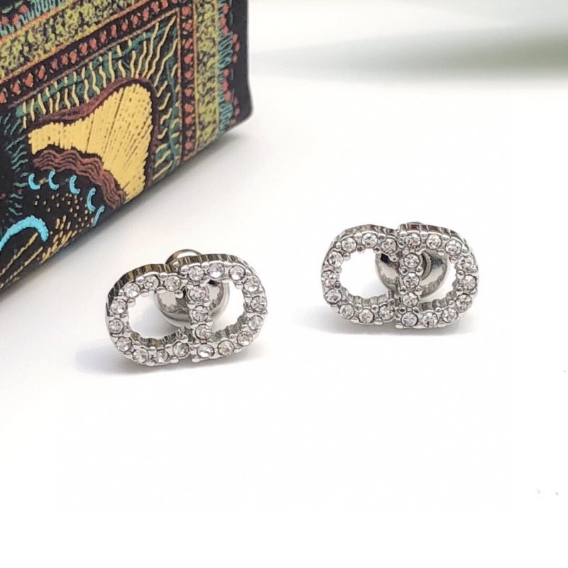 Dior Petit CD earrings silver-toned metal with clear crystal accents 8mm stud diameter