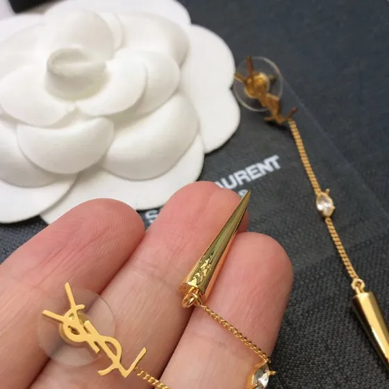 Saint Laurent Cassandre Spike Crystal Drop earrings gold-tone metal with clear faceted crystals 6 5cm drop length