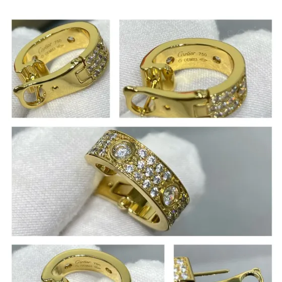 Cartier Love Wide Paved Diamond Hoop Earrings earrings 18k yellow gold with clear pave diamonds 13mm outer diameter