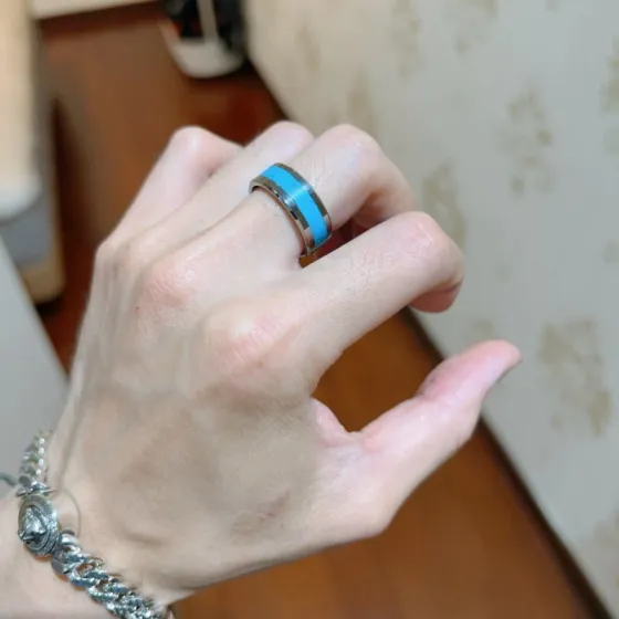 Bvlgari B zero1 ring silver-toned metal with turquoise blue stone inlay 10