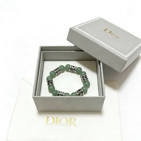 Dior Oblique Beaded Bracelet bracelet Silver-tone metal with matte light green aventurine beads 19cm
