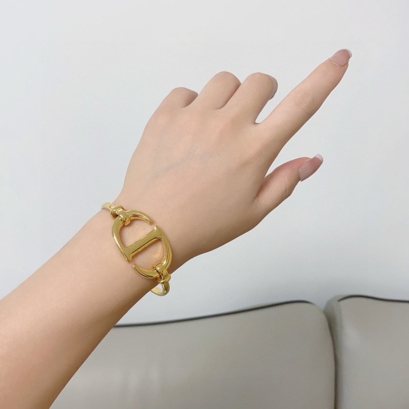 Dior CD Logo Cuff Bracelet bracelet Gold-tone metal Silver-tone metal Black leather 17cm