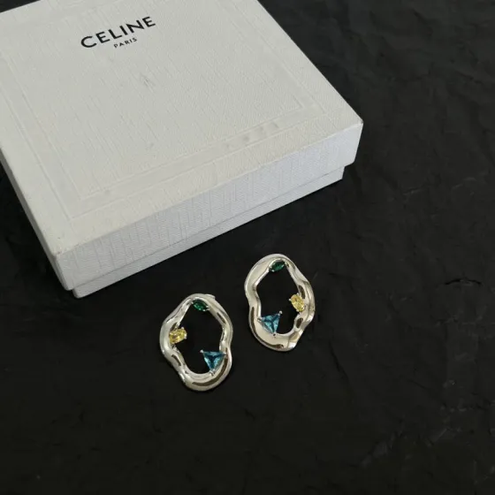 Celine Irregular Open Multigem Hoop Earrings earrings Silver-toned metal with green yellow and blue faceted stones One Size approx 3cm diameter