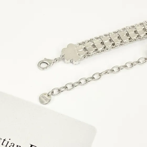 Dior Code N884 necklace silver-toned metal with clear crystal rhinestones 35cm with 5cm extension chain
