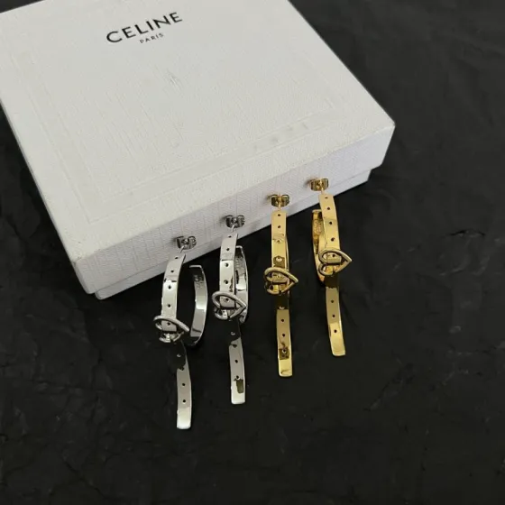 Celine Heart Buckle Belt Hoop Earrings earrings Silver-tone metal and gold-tone metal no gemstones 4 5cm hoop length
