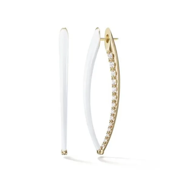 Celine PRECLOUS earrings 18k gold tone metal with clear crystals available in white enamel and pink enamel variants 5cm length