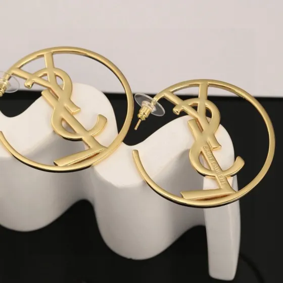 Saint Laurent Cassandre YSL Monogram Open Hoop earrings gold-tone metal 6cm diameter