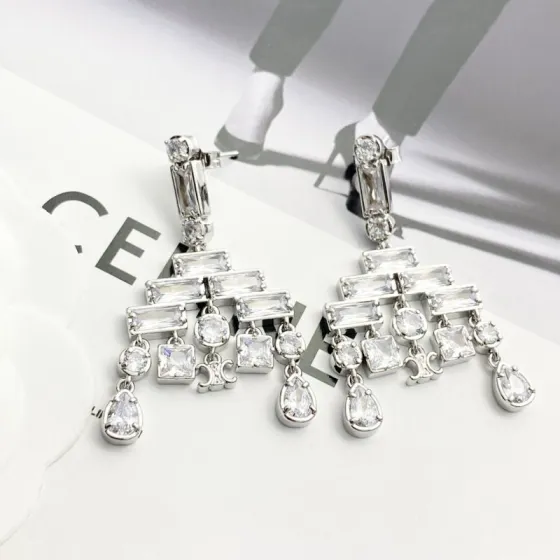 Celine Triomphe Crystal Chandelier Earrings earrings silver-toned metal with clear faceted crystals 4 5cm drop length