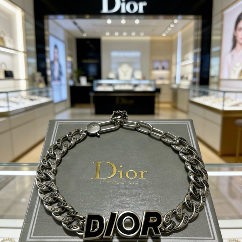 Dior Dior Logo Curb Chain Bracelet bracelet Silver-tone metal with black enamel logo accents 21cm