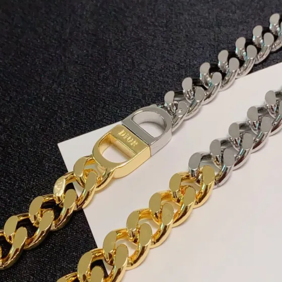 Dior CD Icon Two-Tone Curb Chain Choker necklace Two-tone gold and silver metal no gemstones 38cm