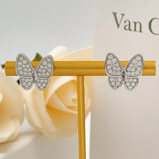Van Cleef Arpels Two Butterfly earrings Silver-toned white gold with clear diamond pave One Size