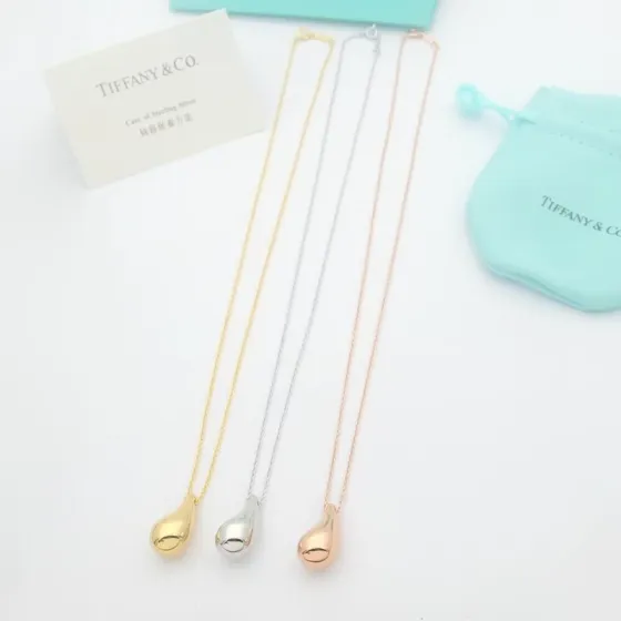 Tiffany Co Teardrop Pendant necklace Yellow Gold Sterling Silver Rose Gold 16 inches