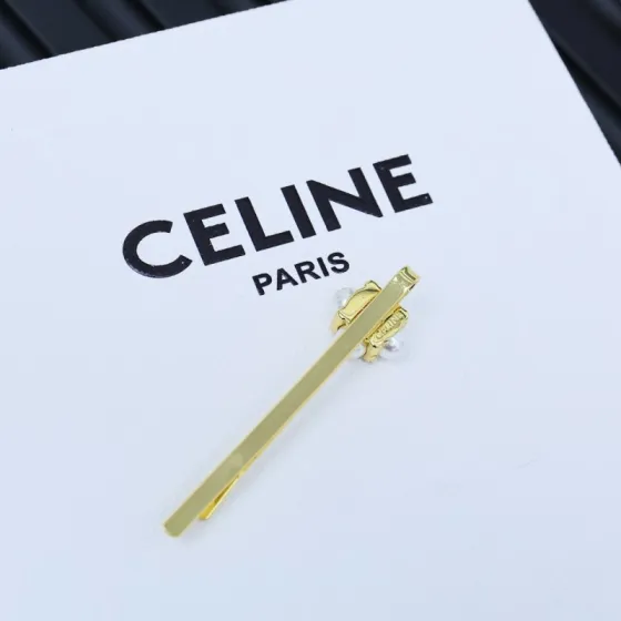Celine Arc de Triomphe Pearl Flower brooch gold-tone metal with white pearls and clear crystal accents 6cm
