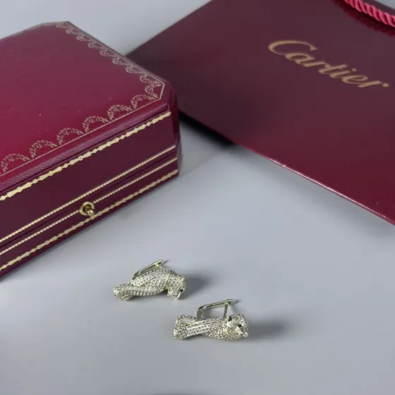 Cartier Panthere de Cartier earrings yellow gold pave diamonds black onyx 2 5cm length